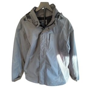 IZOD Mens Gray Hooded Jacket XL Lightweight Full Zip Lined Water Resistant